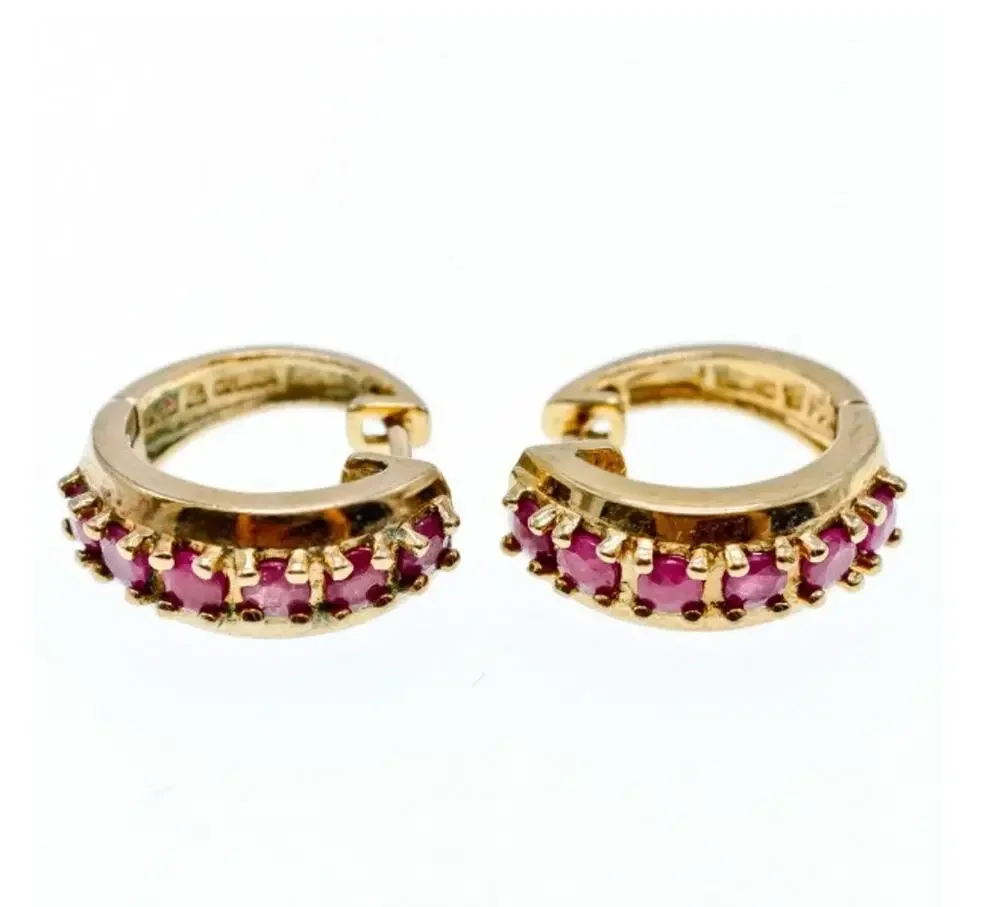 925 Sterling Silver Gold Plated Rubies Earrings